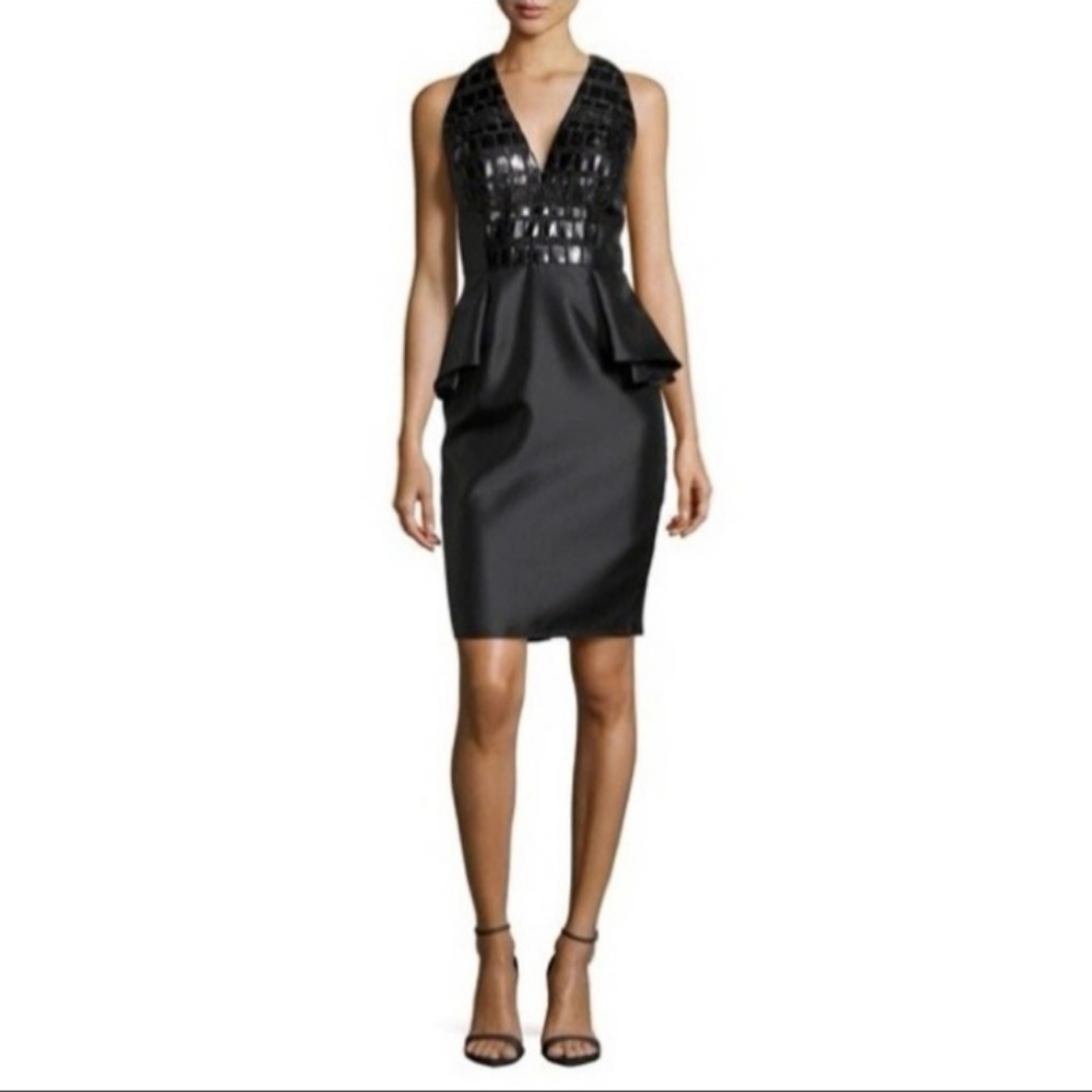 𝅺NWT  Carmen Marc Valvo Leather Bodice Dress Size 8